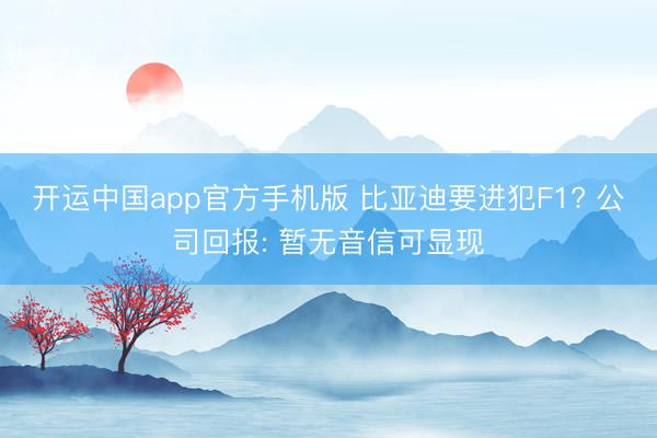 开运中国app官方手机版 比亚迪要进犯F1? 公司回报: 暂无音信可显现
