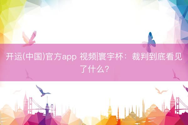 开运(中国)官方app 视频|寰宇杯：裁判到底看见了什么?